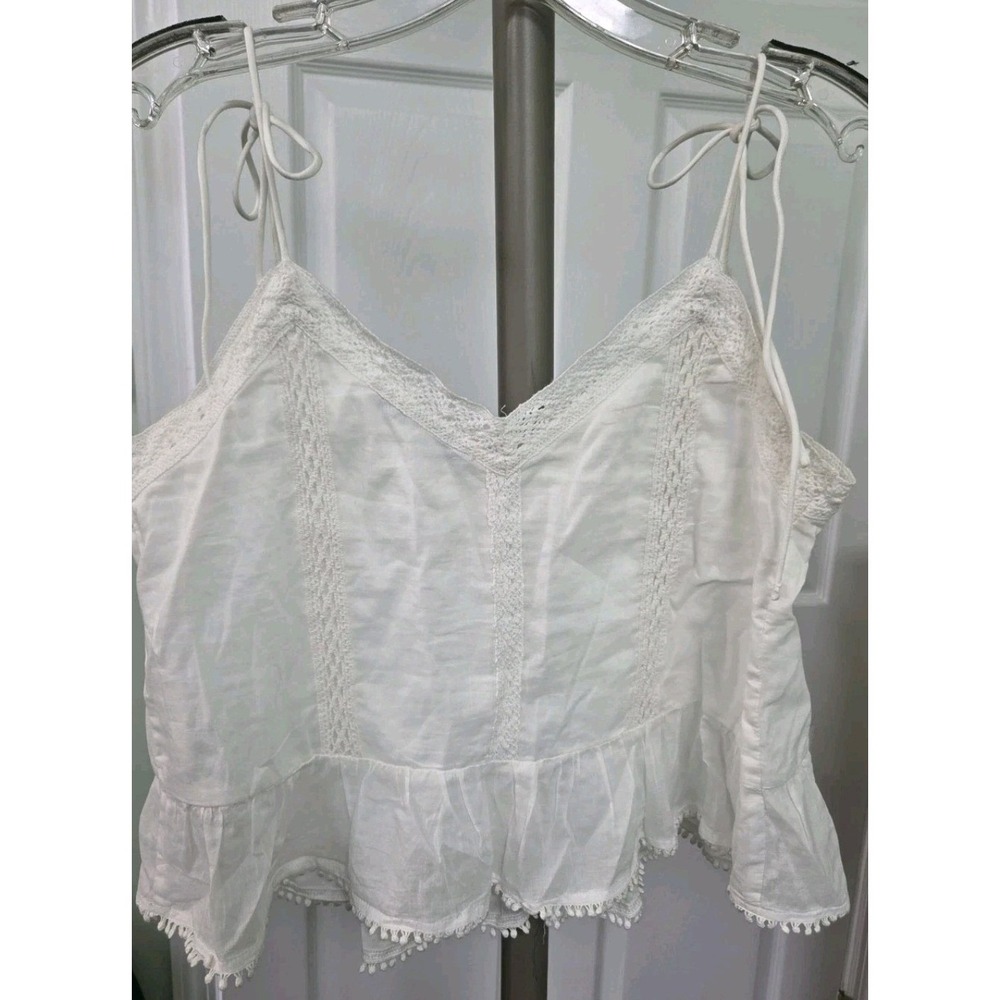 Abercrombie & Fitch White Lace Crochet Tie Strap Peplum Camisole Top Small